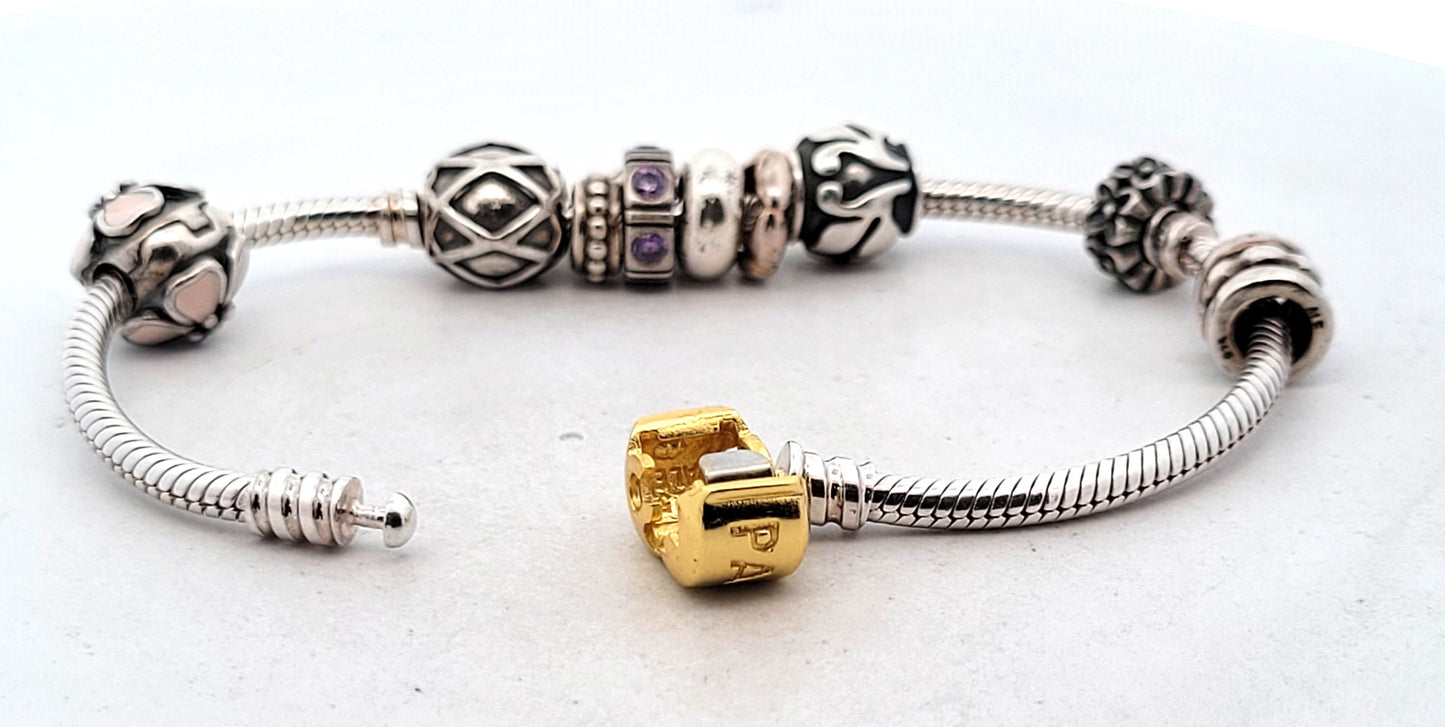 Pandora Sterling Silver Snake Chain Charm Bracelet