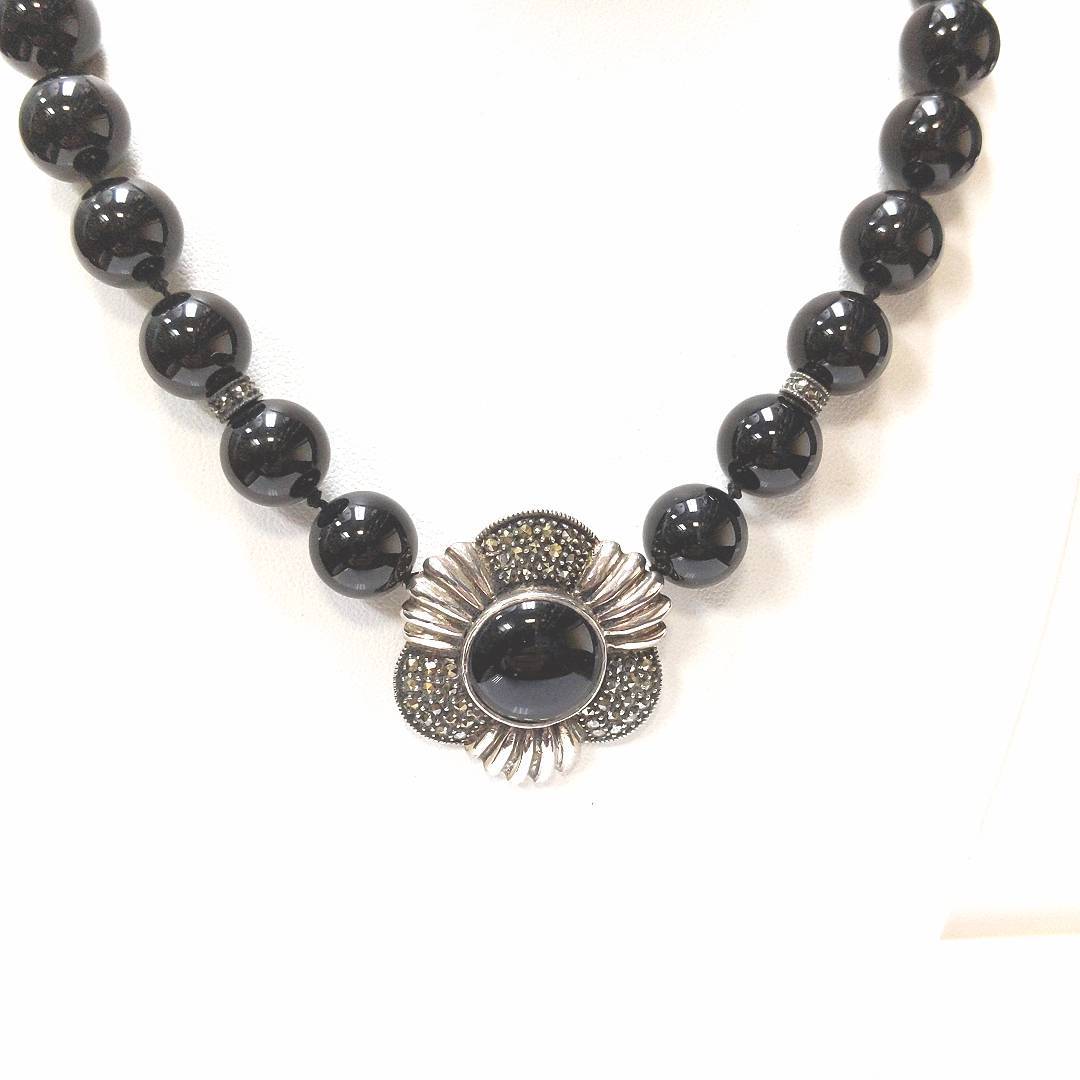 Designer Judith Jack Sterling Silver Onyx Marcasite Necklace