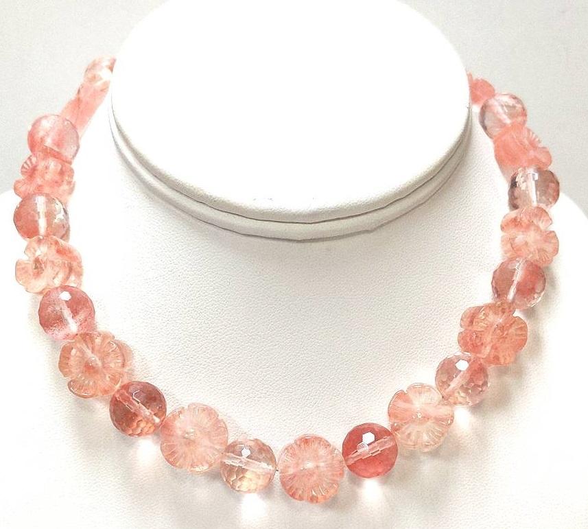 Estate $300 Sterling Rose Quartz Flower Necklace