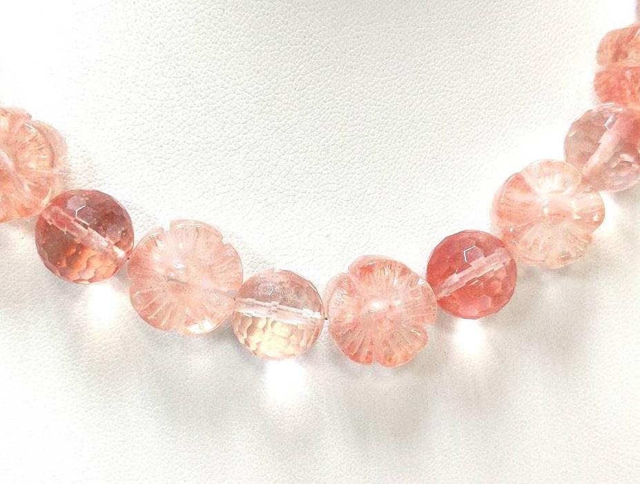 Estate $300 Sterling Rose Quartz Flower Necklace