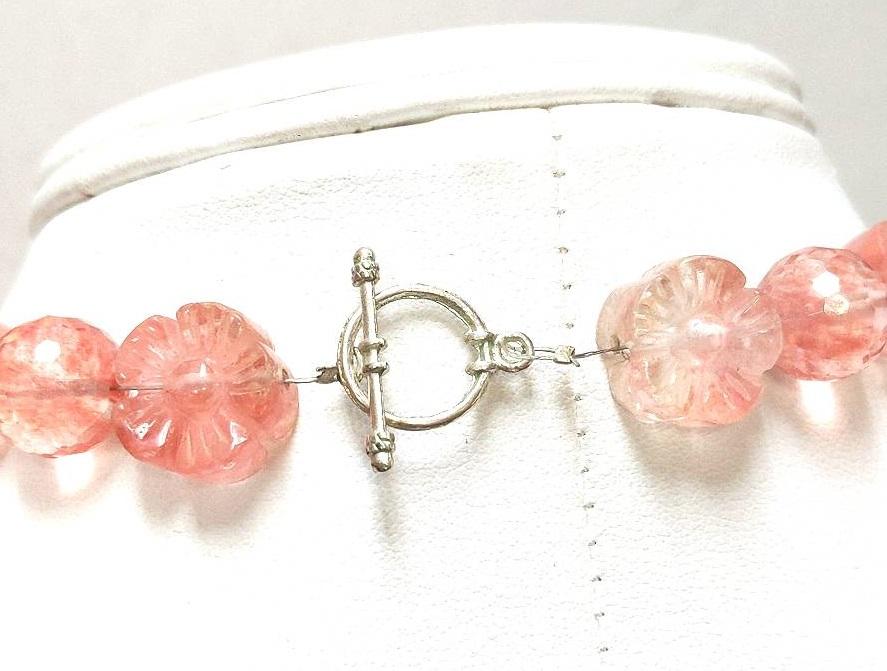 Estate $300 Sterling Rose Quartz Flower Necklace