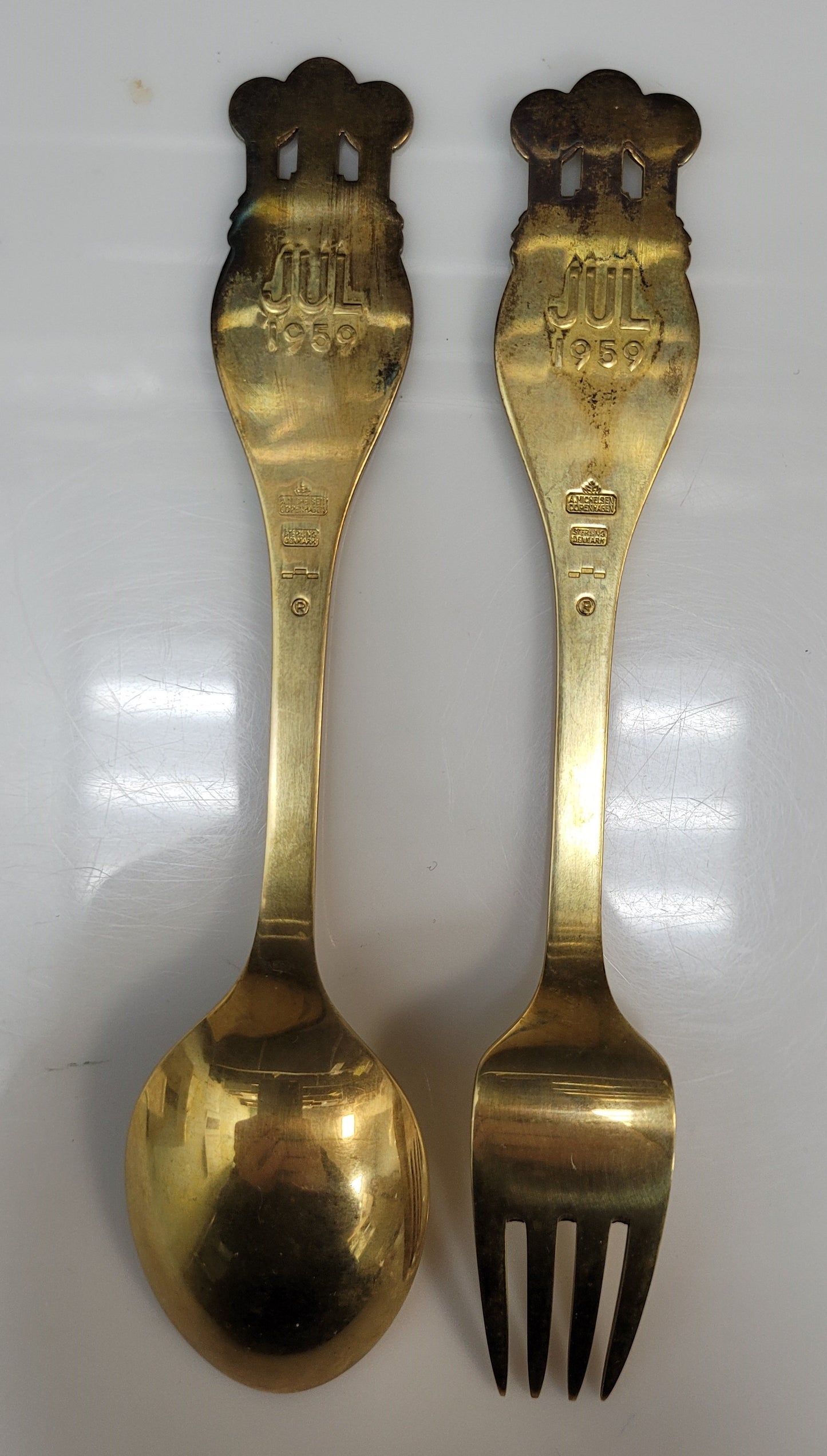 Vintage Sterling Silver A. Michelan Copenhagun Enamel Fork & Spoon