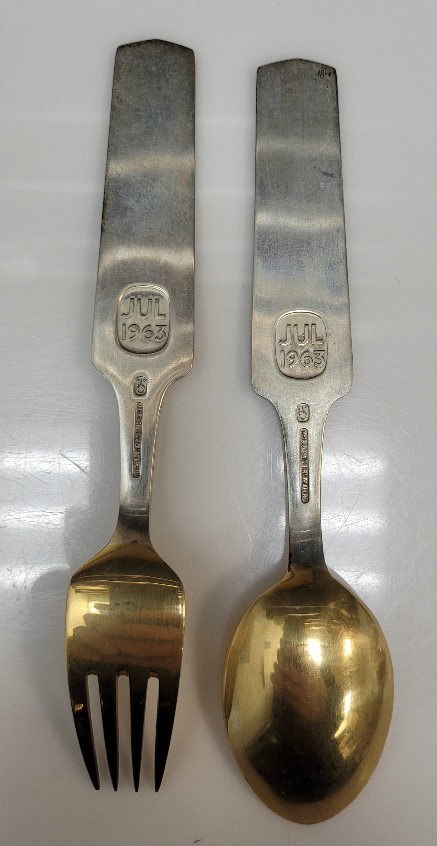 Vintage Sterling Silver A. Michelson Denmark Enamel Fork & Spoon