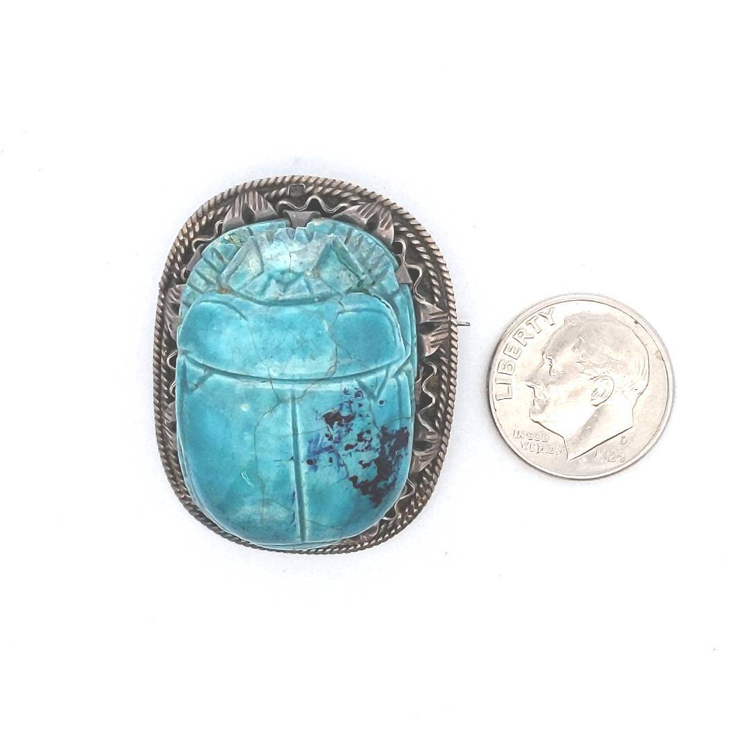 Estate $220 Sterling Silver Fiance Scarab Brooch