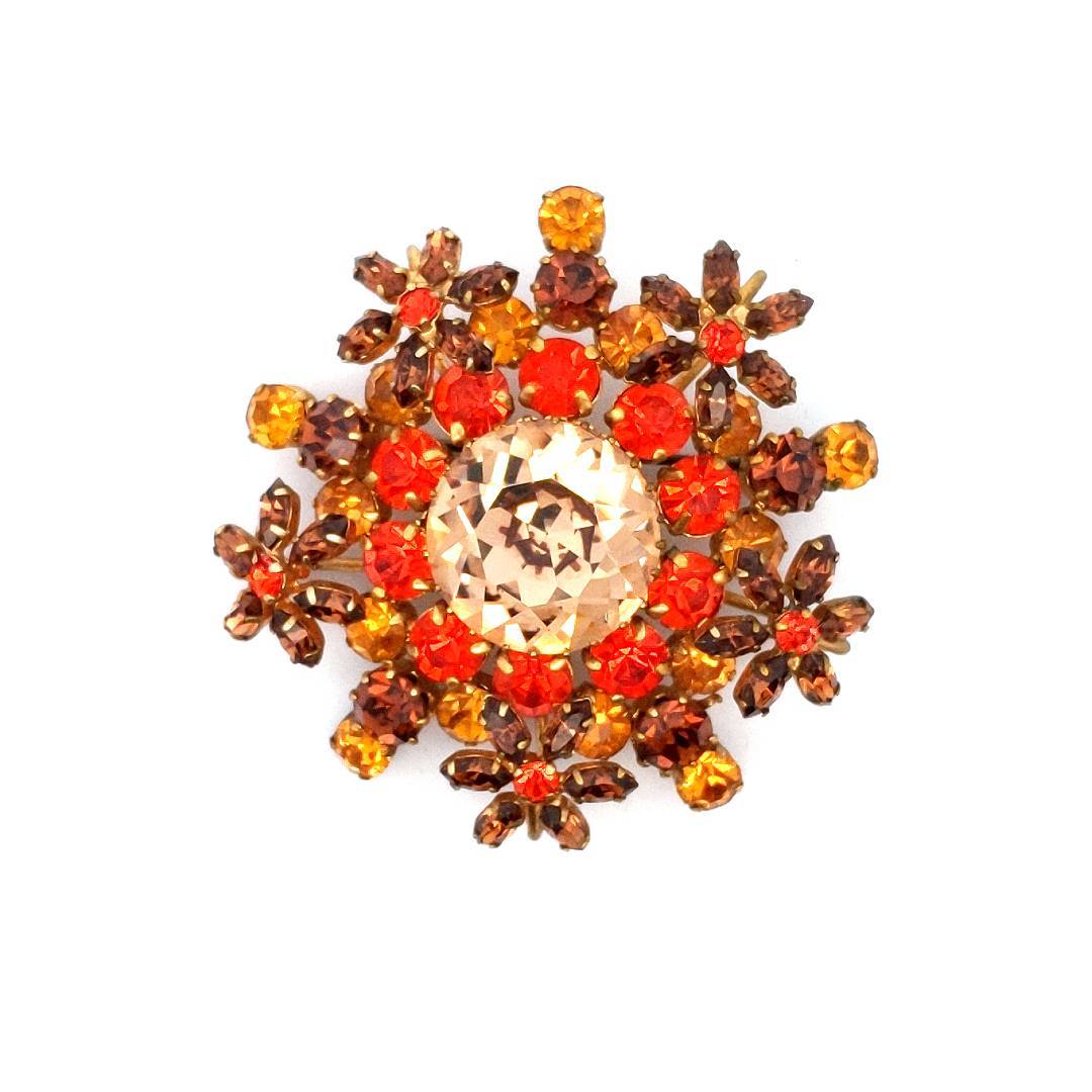 Designer $400 Fantasy Costume Orange Brown Brooch