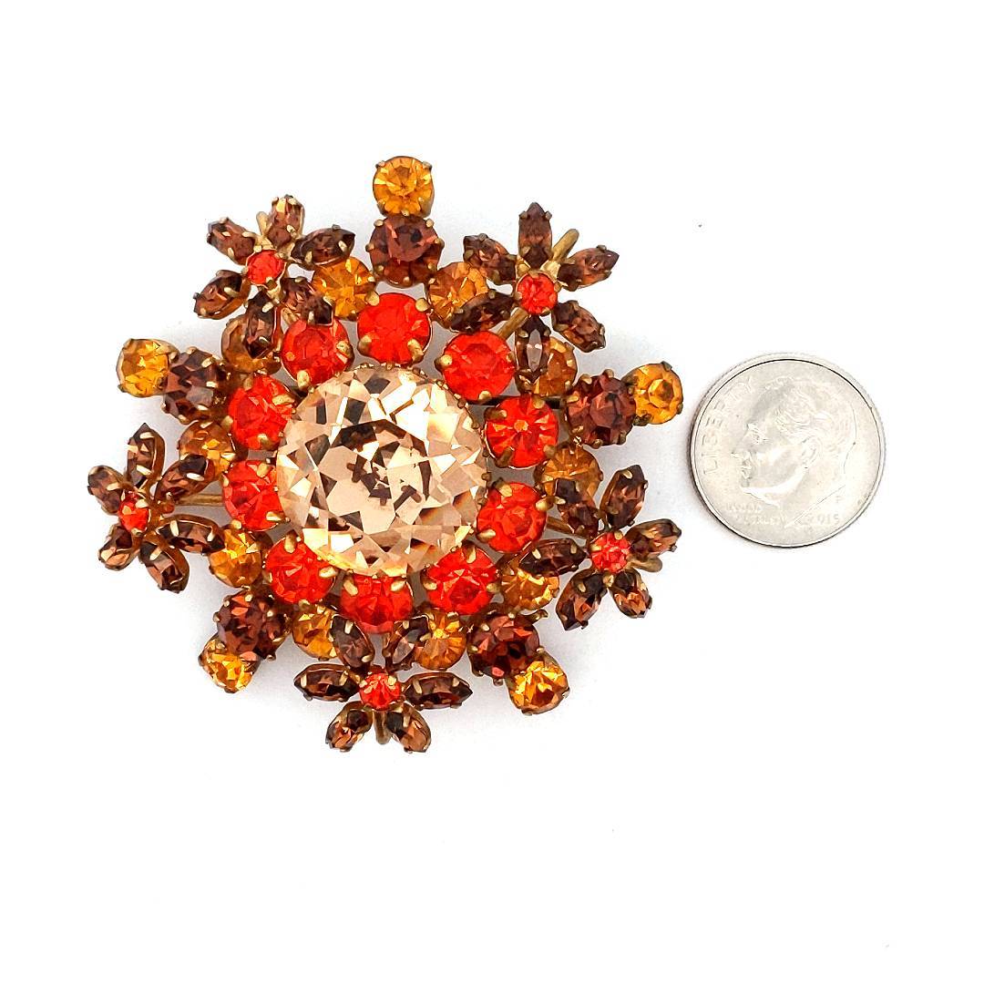 Designer $400 Fantasy Costume Orange Brown Brooch