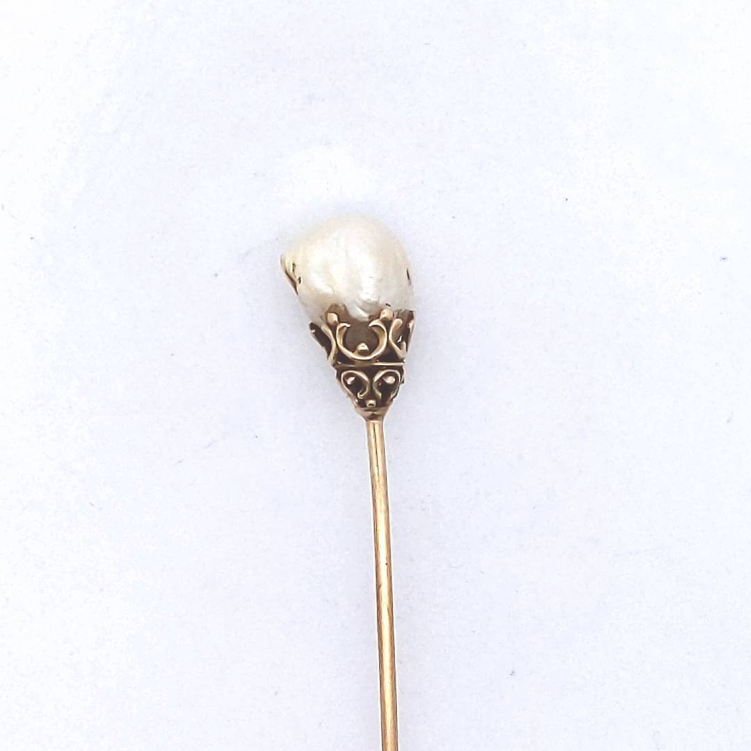 Antique $550 14K Yellow Gold Victorian Natural River Pearl Stick Pin