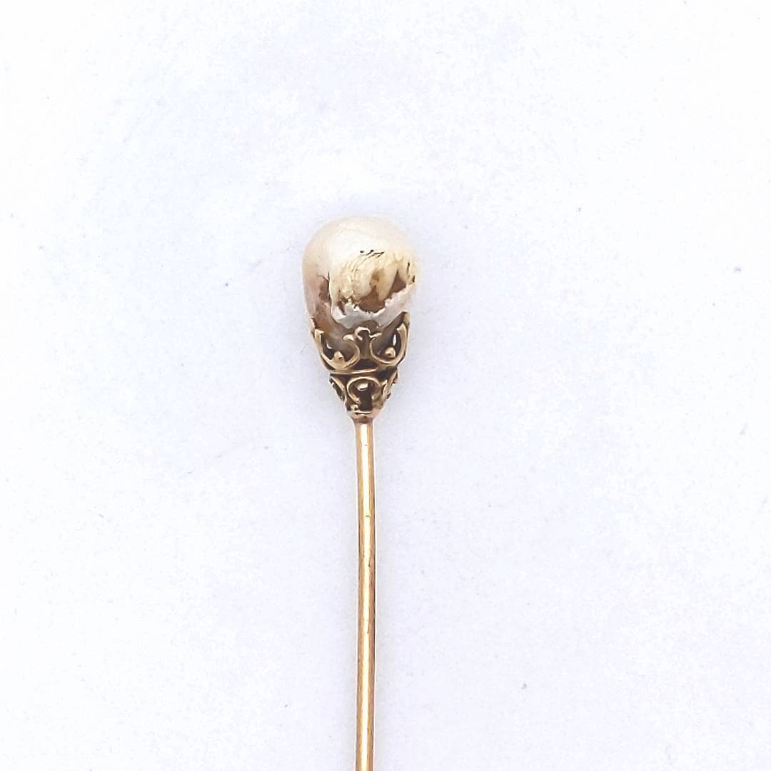 Antique $550 14K Yellow Gold Victorian Natural River Pearl Stick Pin