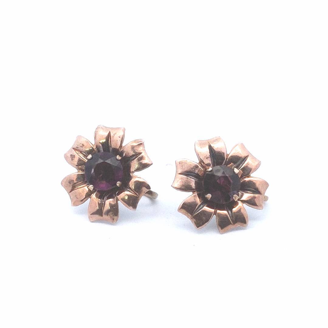 Estate Sterling Gold Filled Purple Paste Bracelet & Earrings