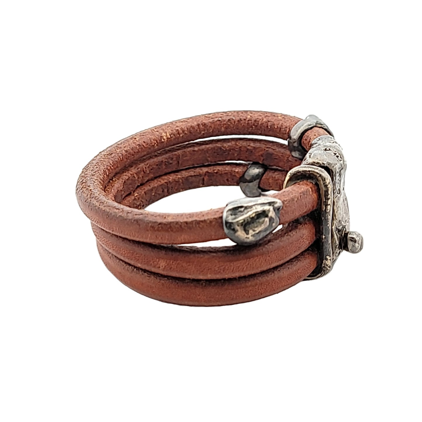 Vintage Ilana Goor Leather & Sterling Silver Abstract Screw Bracelet