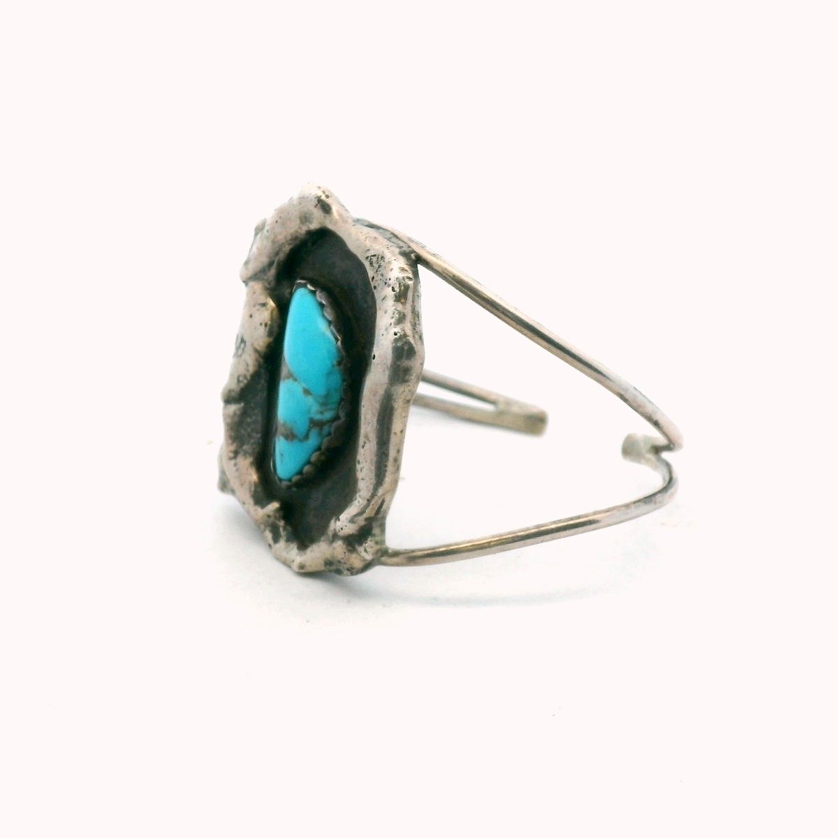 Sterling Silver Melted Design Turquoise Cuff Bracelet