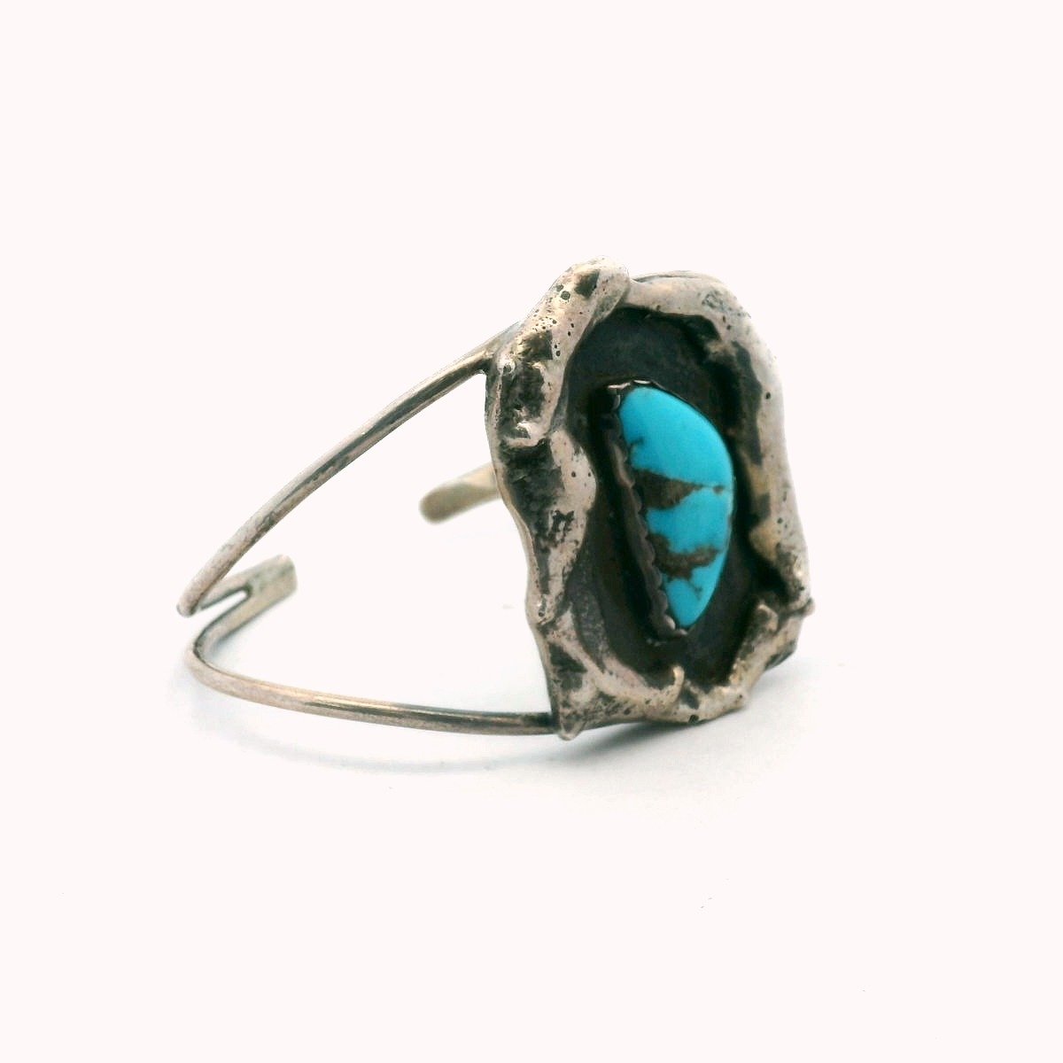 Sterling Silver Melted Design Turquoise Cuff Bracelet