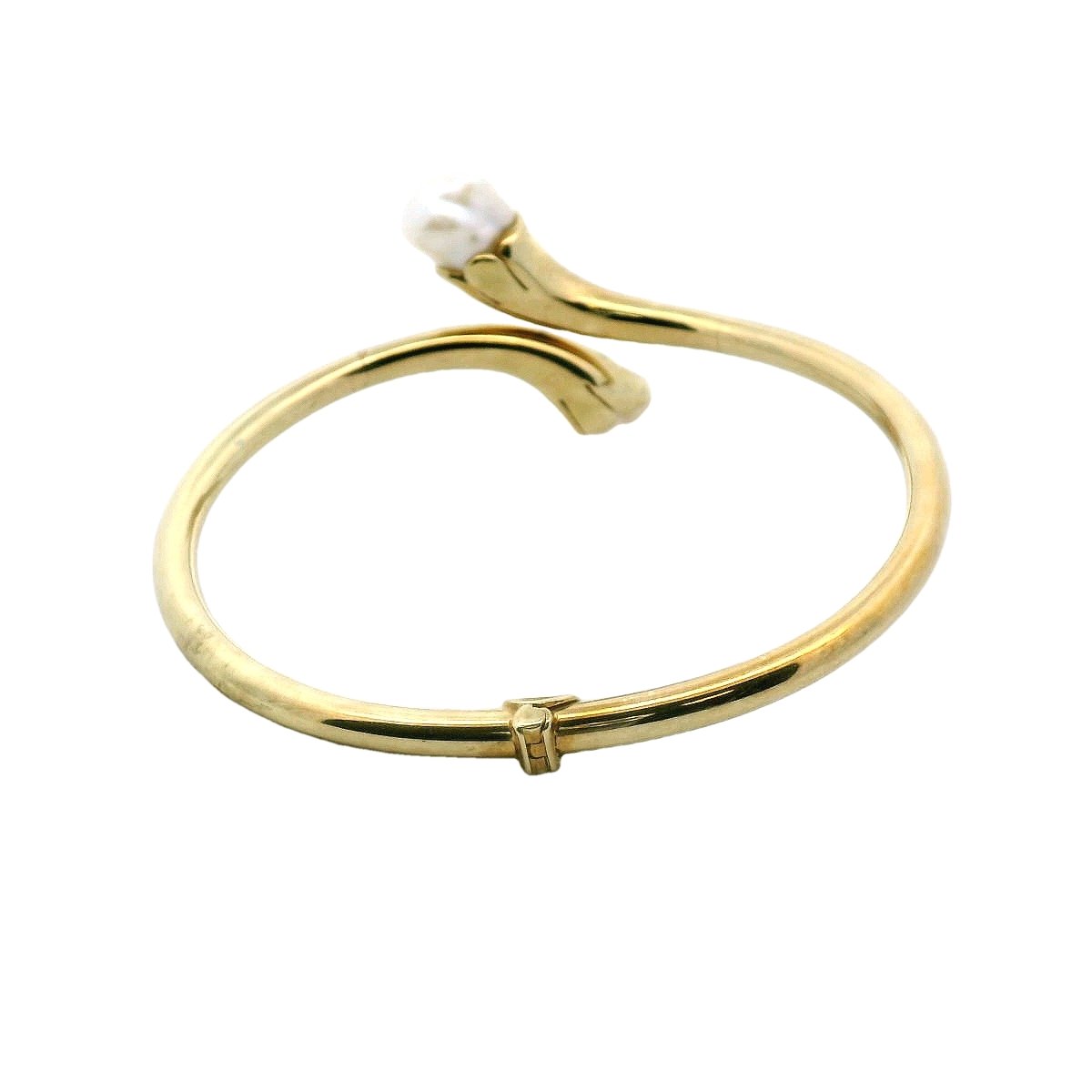 14K Yellow Gold Diamond & Baroque Pearl Hinged Bangle