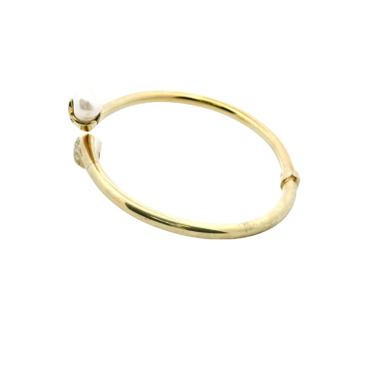 14K Yellow Gold Diamond & Baroque Pearl Hinged Bangle