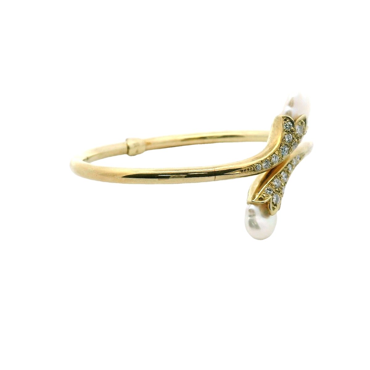 14K Yellow Gold Diamond & Baroque Pearl Hinged Bangle
