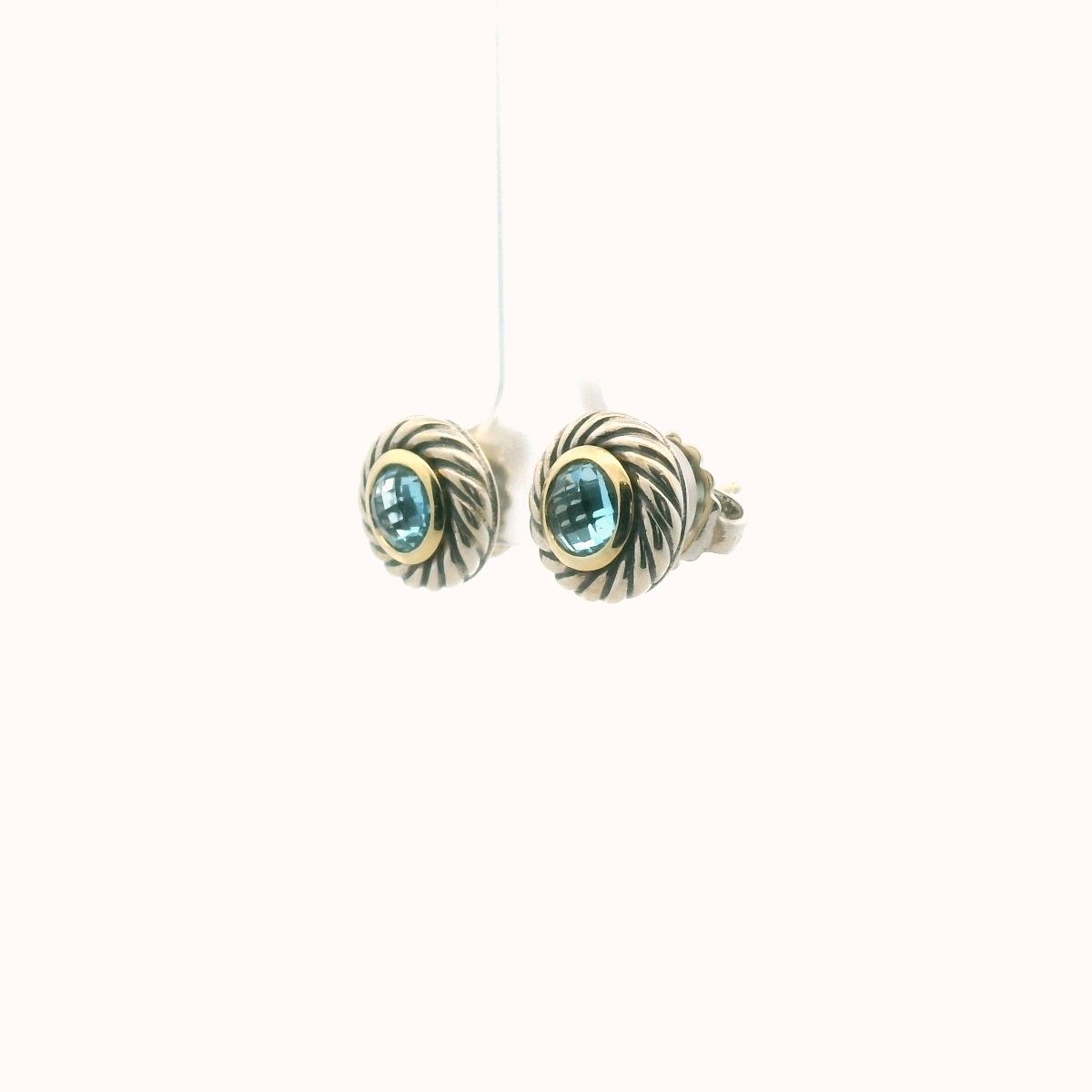 David Yurman Sterling Silver & 18K Gold Blue Topaz Earrings