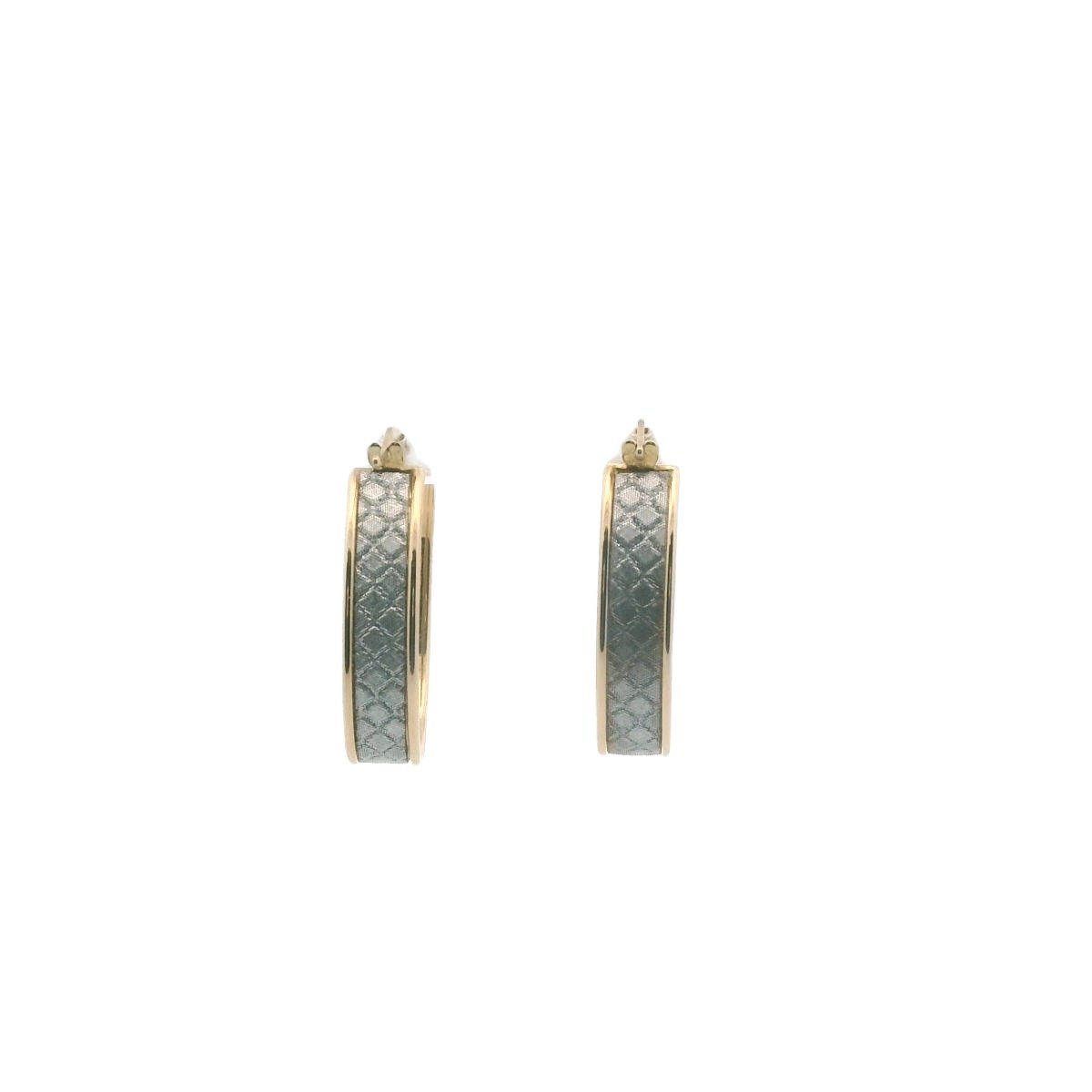 14K Two Tone Gold Textured Hoop Earrings