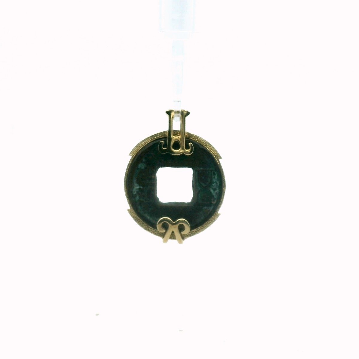 10K Yellow Gold Chinese Bronze Cash Coin Pendant