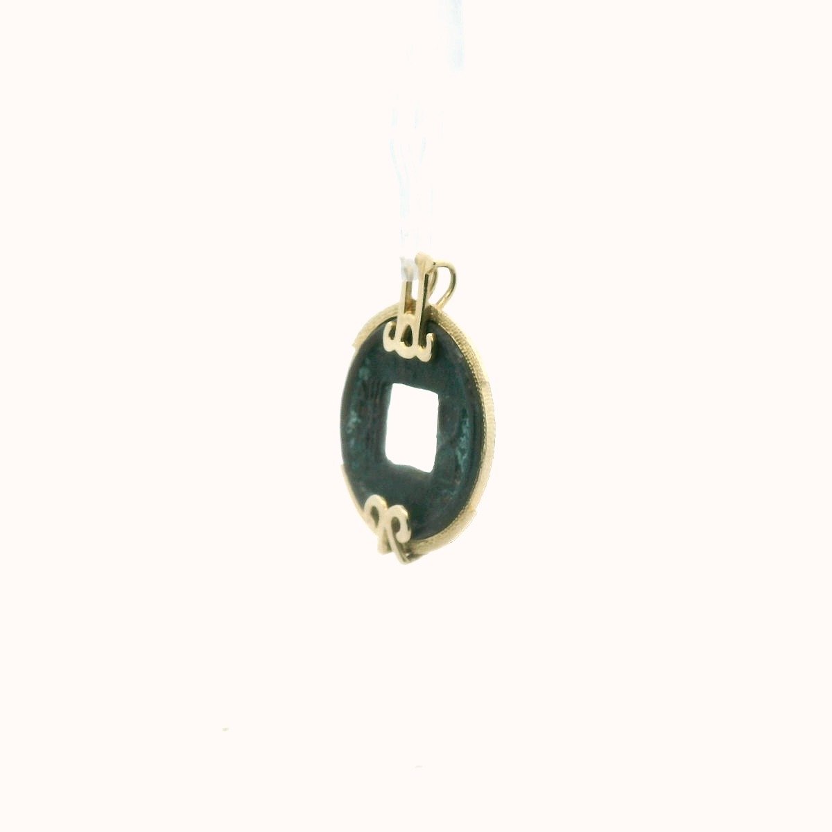 10K Yellow Gold Chinese Bronze Cash Coin Pendant