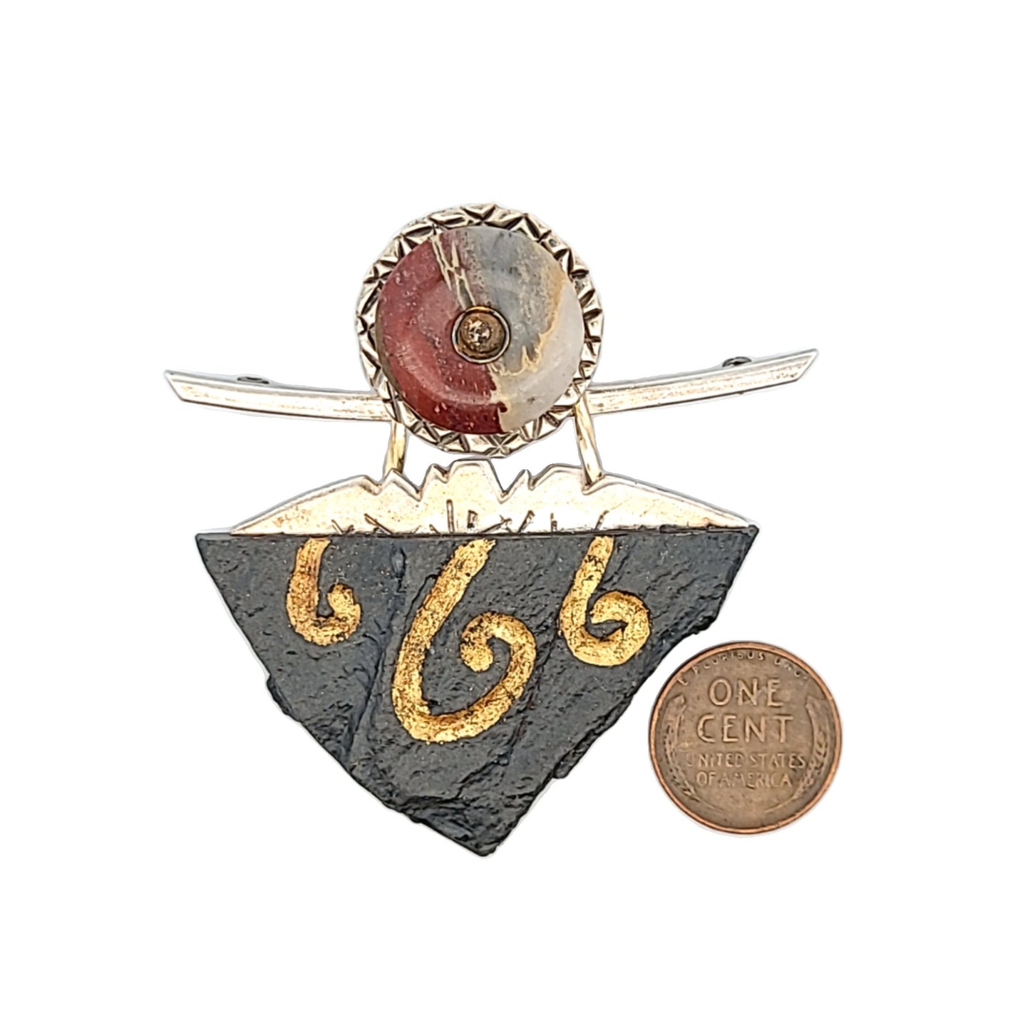 Caryn Hetherston Handmade Sterling Silver Jasper & Slate Libra Brooch