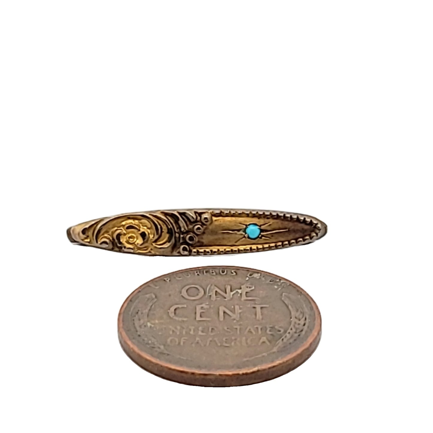 Antique Victorian 10K Yellow Gold Turquoise Lingere Pin