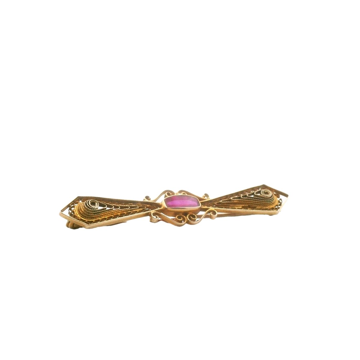 Antique Edwardian 10K Yellow Gold Lab Created Ruby Brooch
