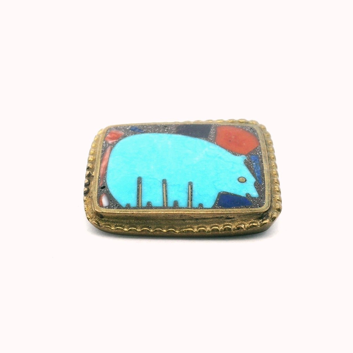 Shows Studio Bronze & Base Metal Turquoise Lapis Coral Bear Brooch