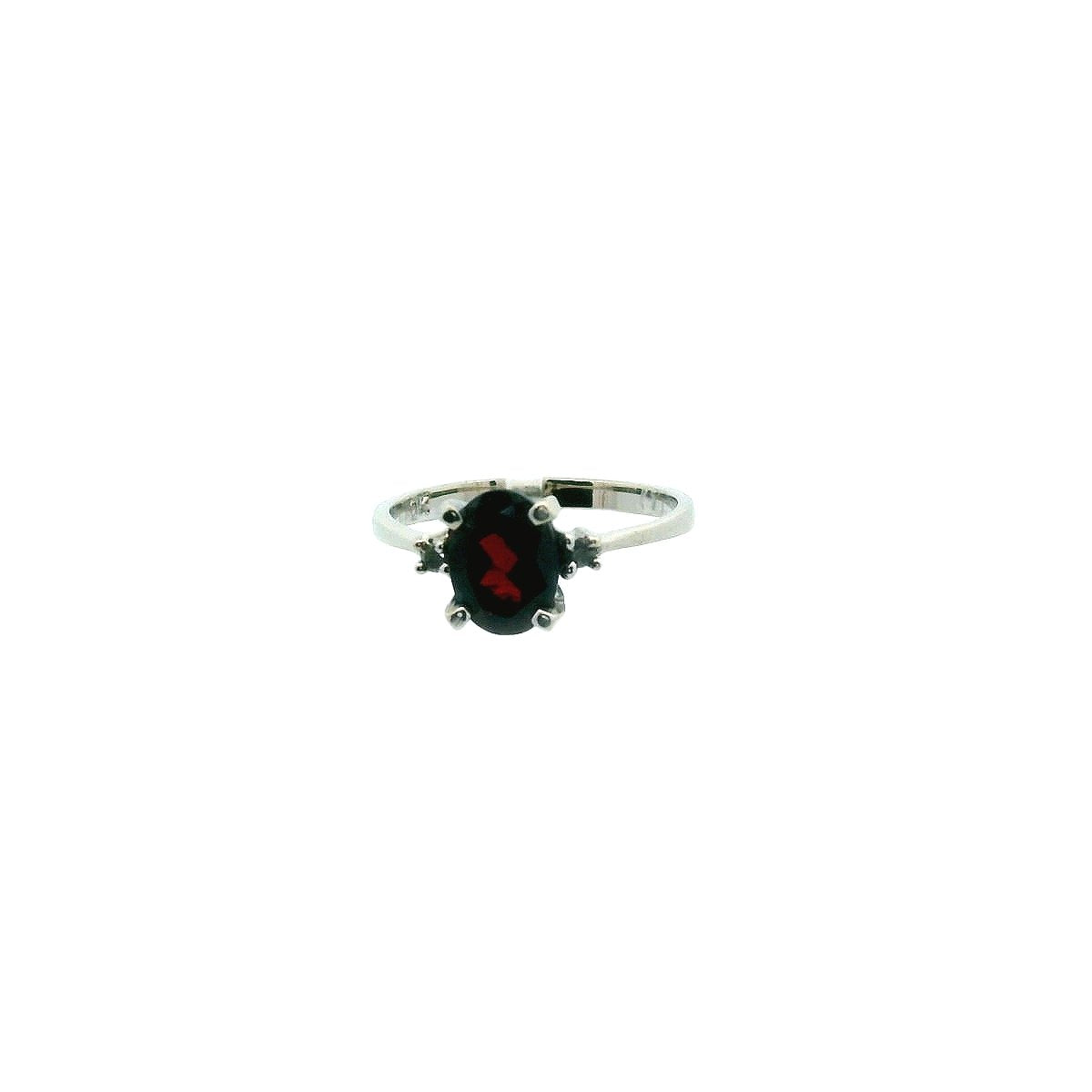 10K White Gold Diamond Garnet Ring
