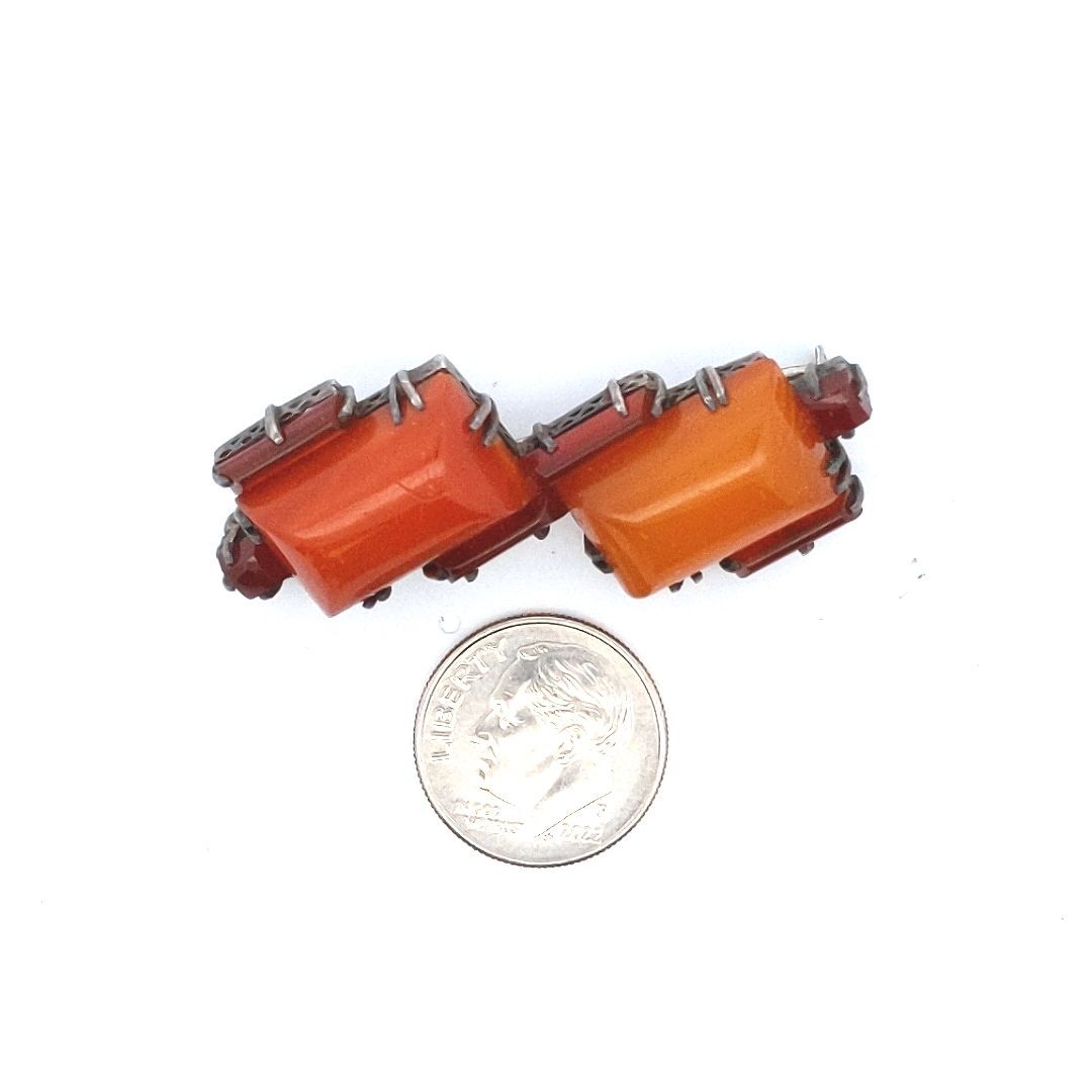 Estate $150 Sterling Art Deco Amber Carnelian Brooch