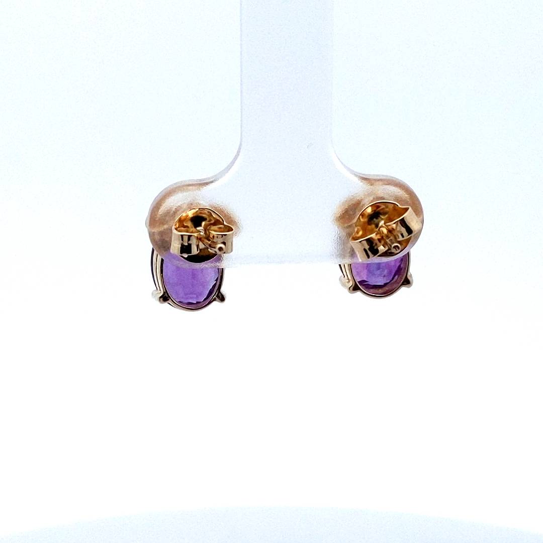 Estate 14K Yellow Gold Amethyst Diamond Earrings