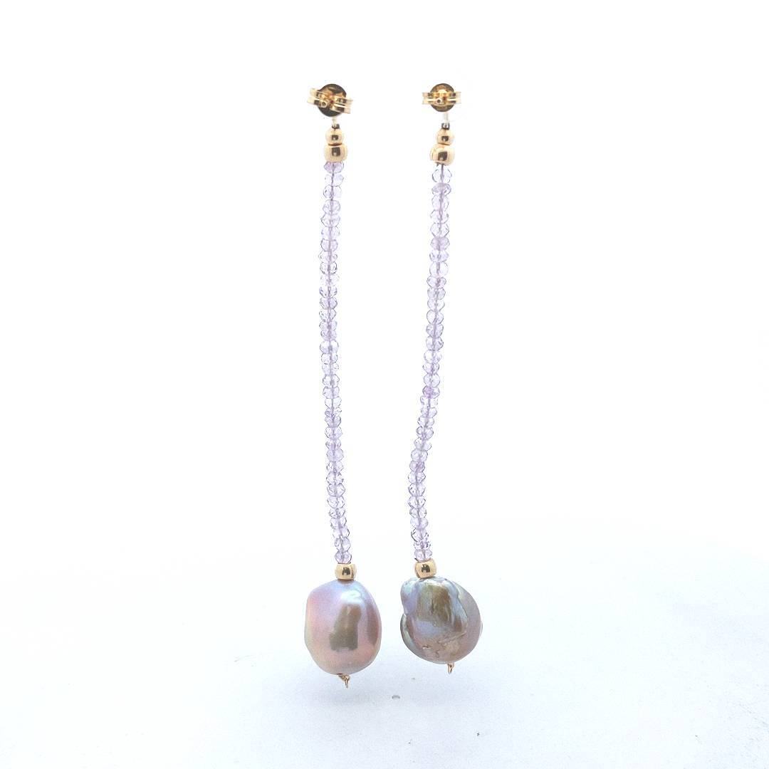 Estate $350 18K Yellow Gold Amethyst Large Pearl Drop Earrings