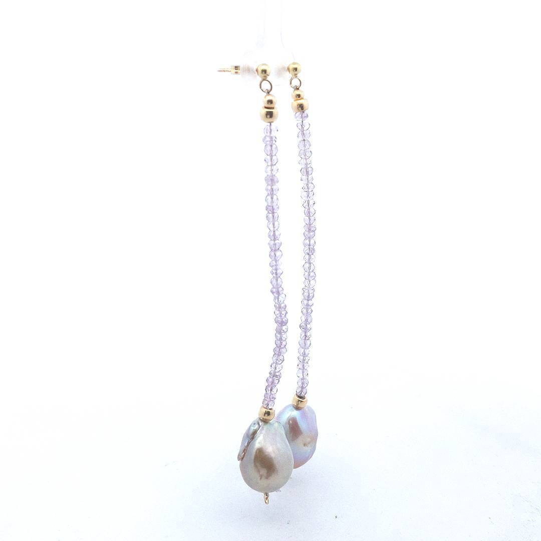 Estate $350 18K Yellow Gold Amethyst Large Pearl Drop Earrings