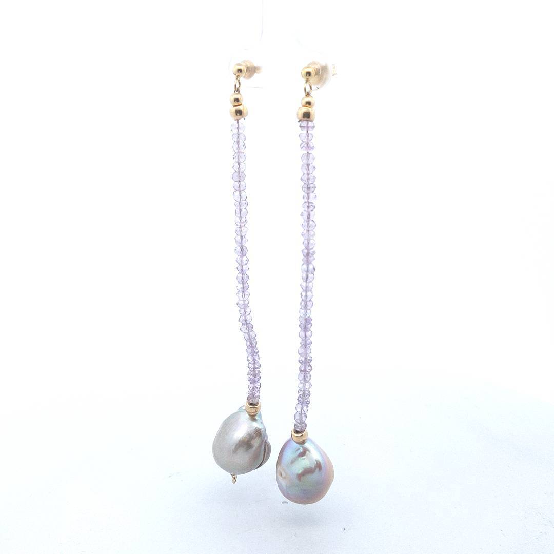 Estate $350 18K Yellow Gold Amethyst Large Pearl Drop Earrings