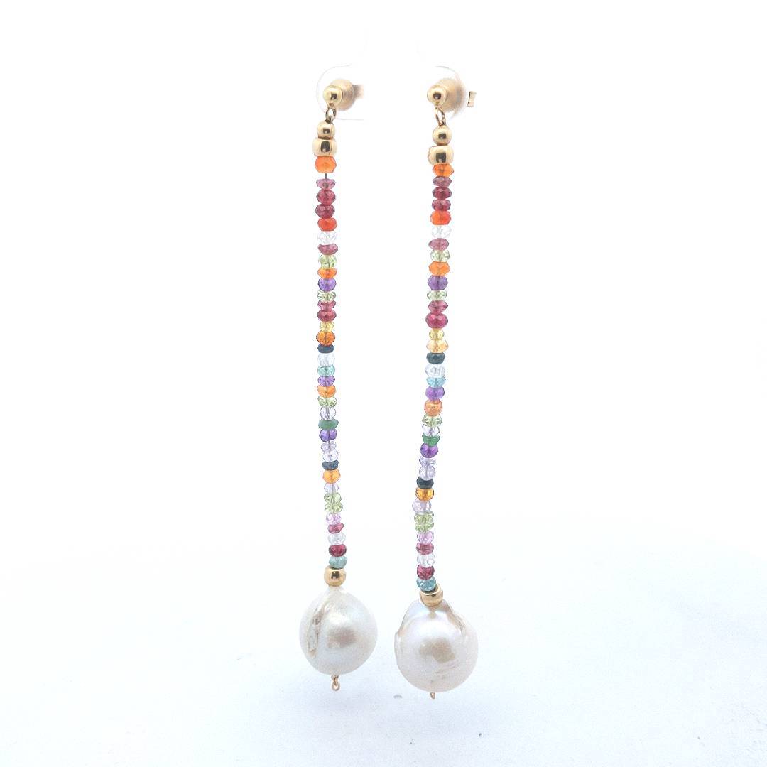 Estate $350 18K Yellow Gold Multi Color Large Pearl Earrings
