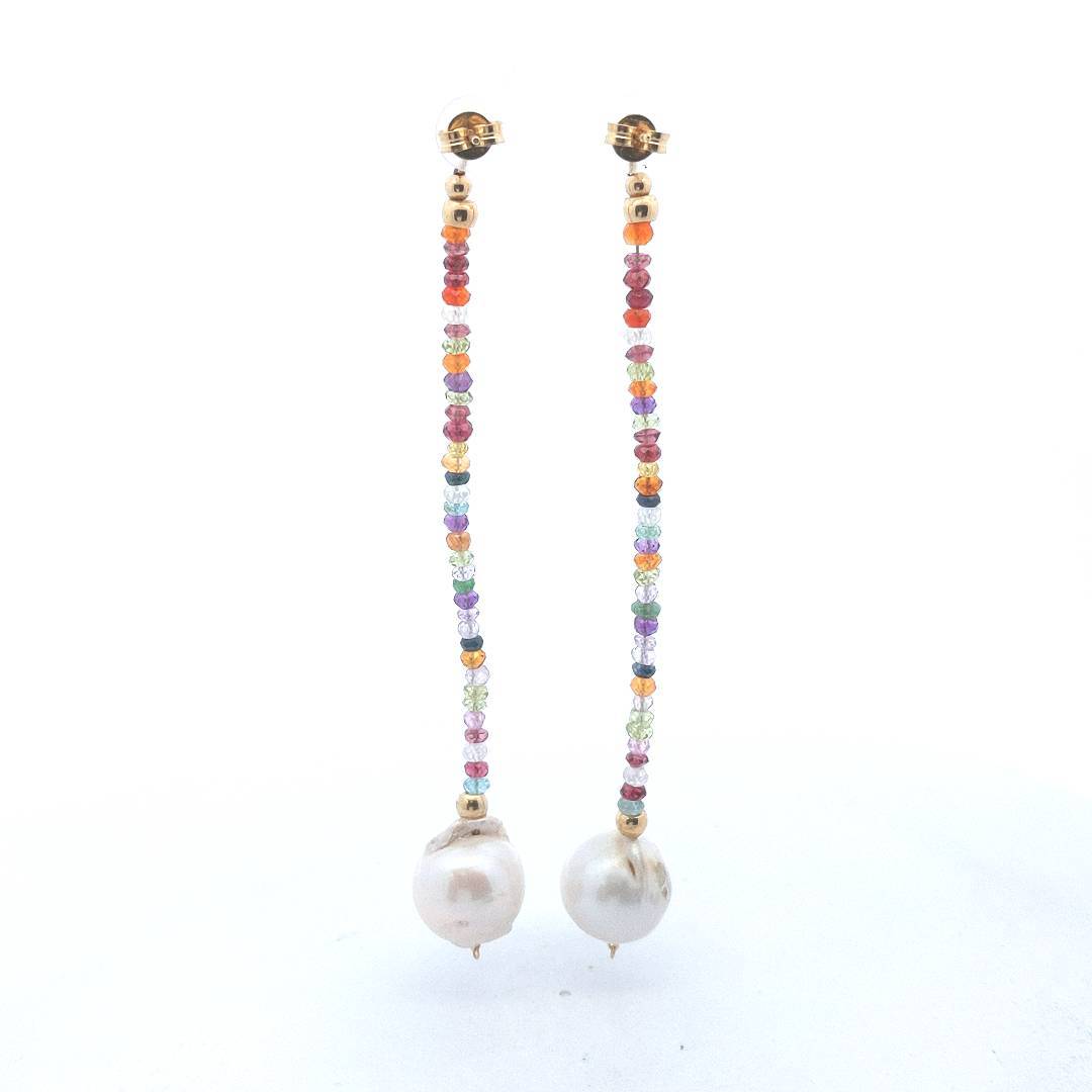 Estate $350 18K Yellow Gold Multi Color Large Pearl Earrings