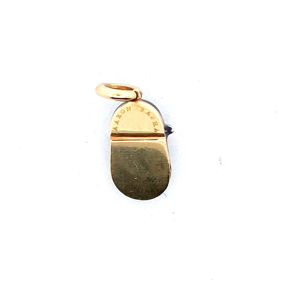 Designer 18K Two Tone Gold Aaron Basha Blue Enamel Diamond Baby Shoe Pendant