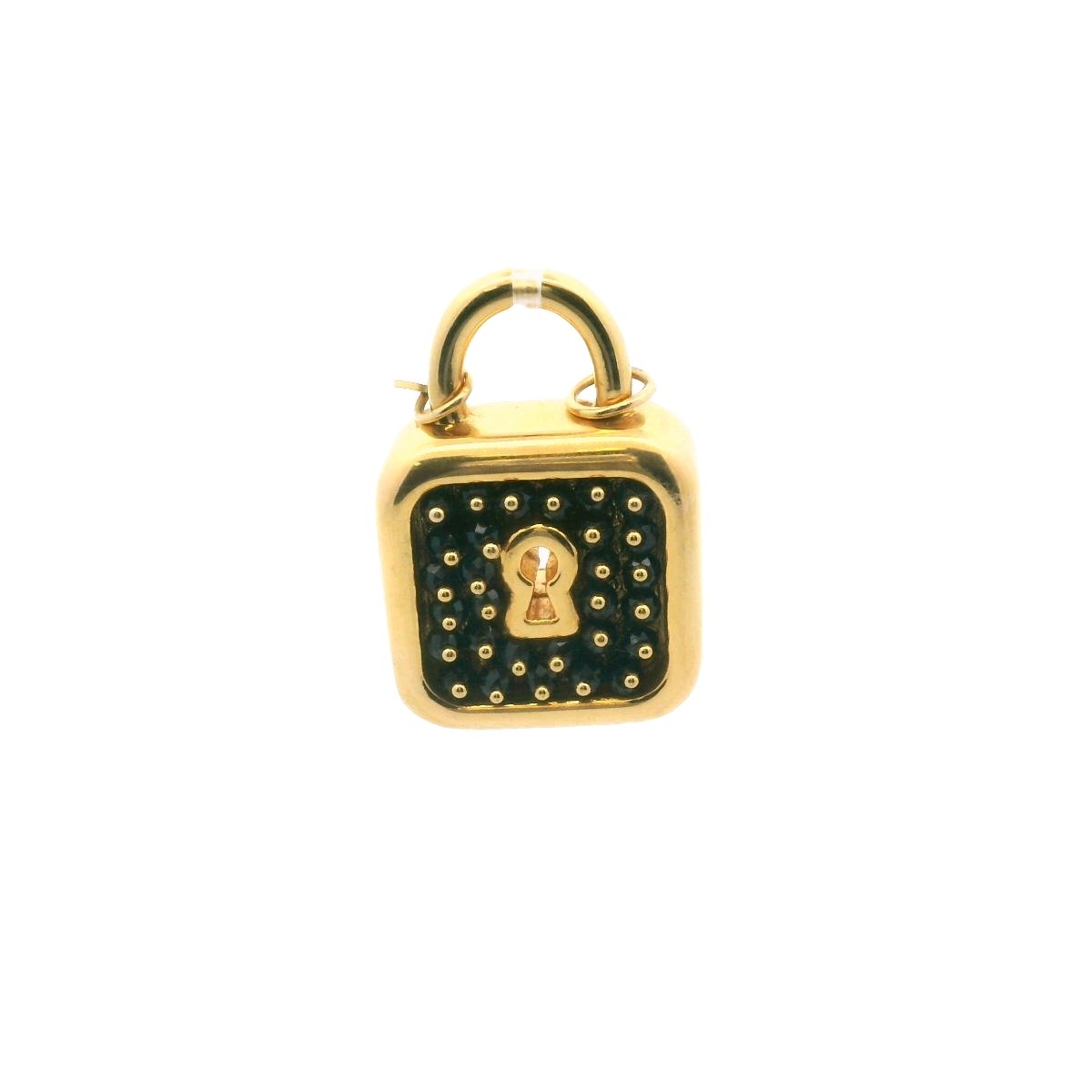 Vintage 14K Yellow Gold Sapphire Bead Padlock Pendant