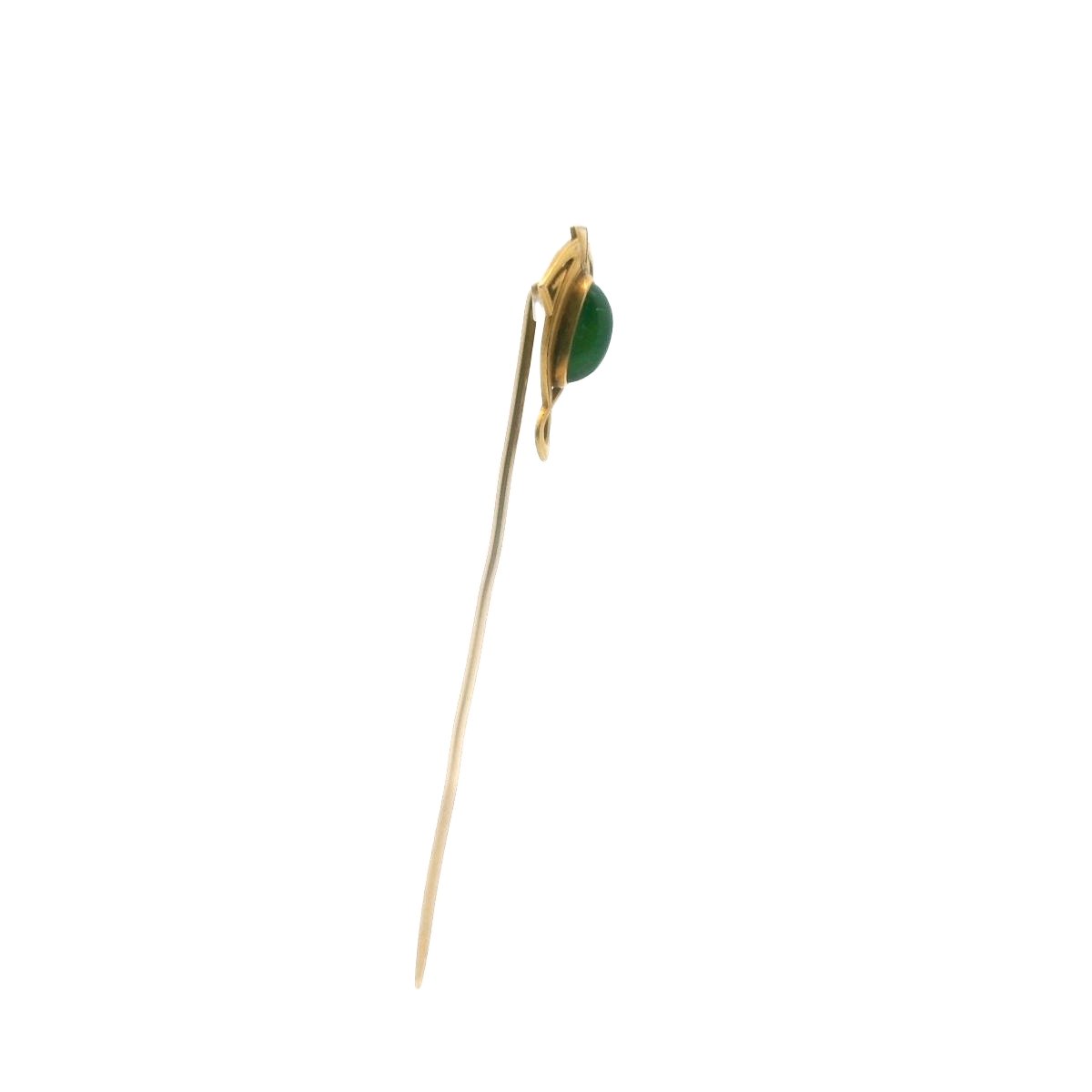 Alling & Co Art Noveau 14K Yellow Gold Nephrite Jade Stick Pin
