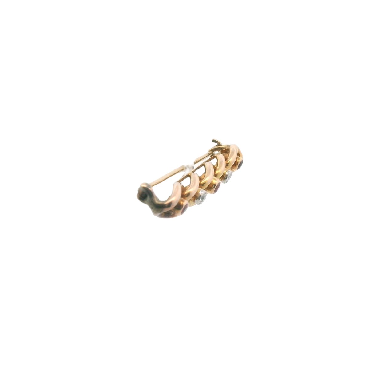 Antique 14K Yellow Gold Diamond & Ruby Chain Link Bar Brooch