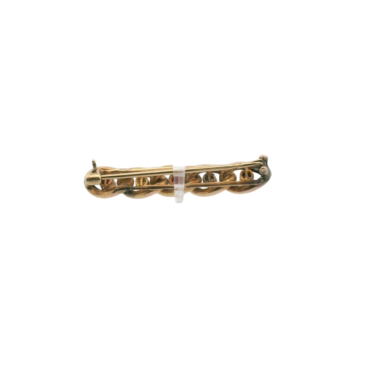 Antique 14K Yellow Gold Diamond & Ruby Chain Link Bar Brooch