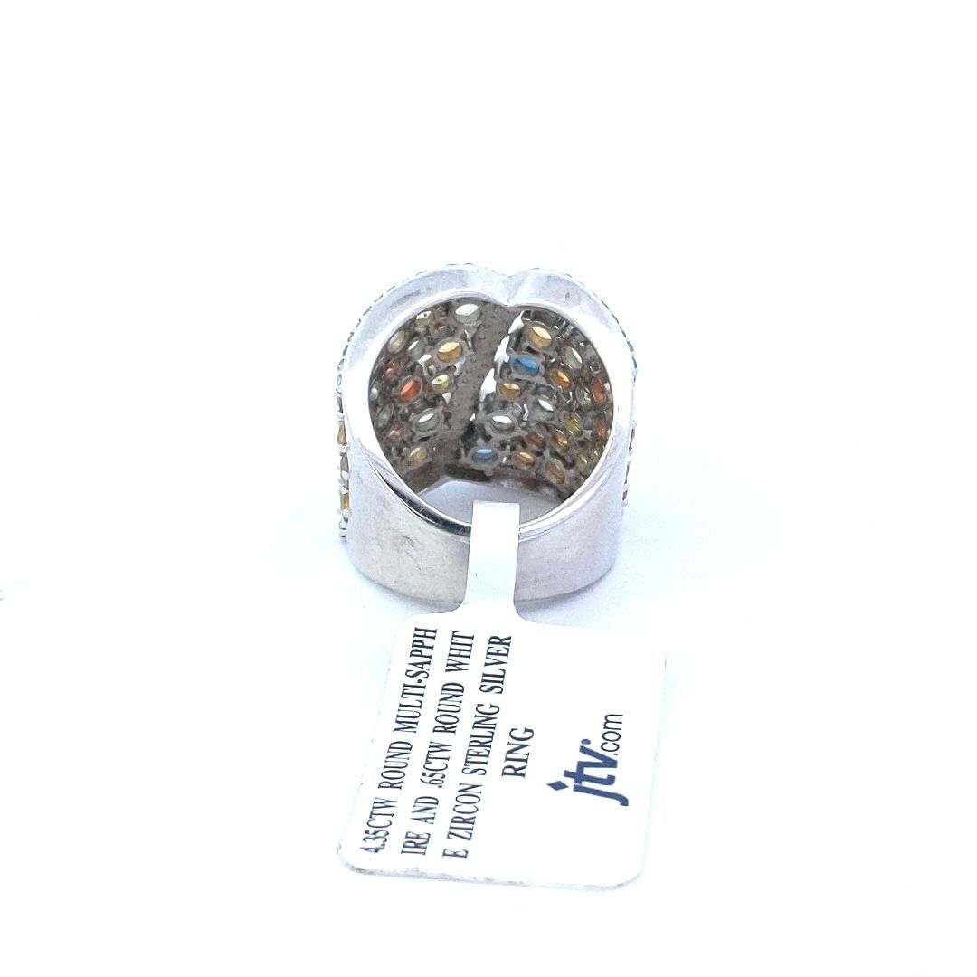 Estate $300 Sterling Silver Multi Color Sapphire White Zircon Ring