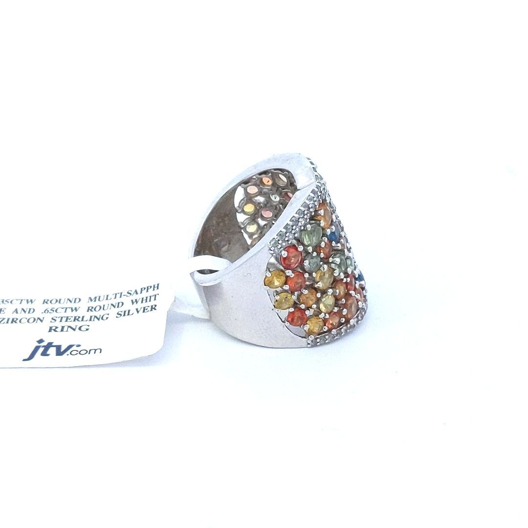 Estate $300 Sterling Silver Multi Color Sapphire White Zircon Ring