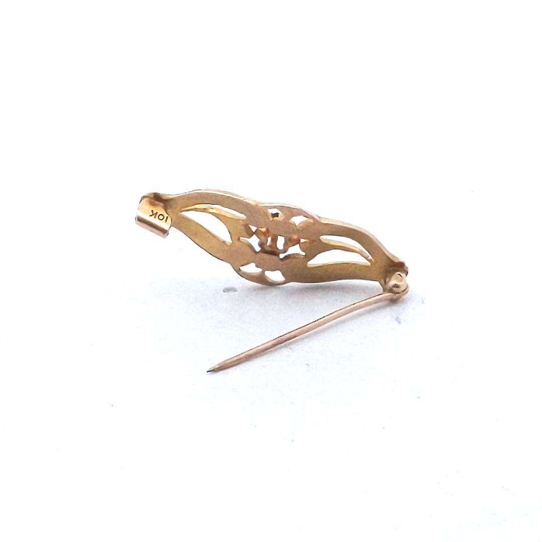 Antique 10K Yellow Gold Edwardian Red Paste Brooch