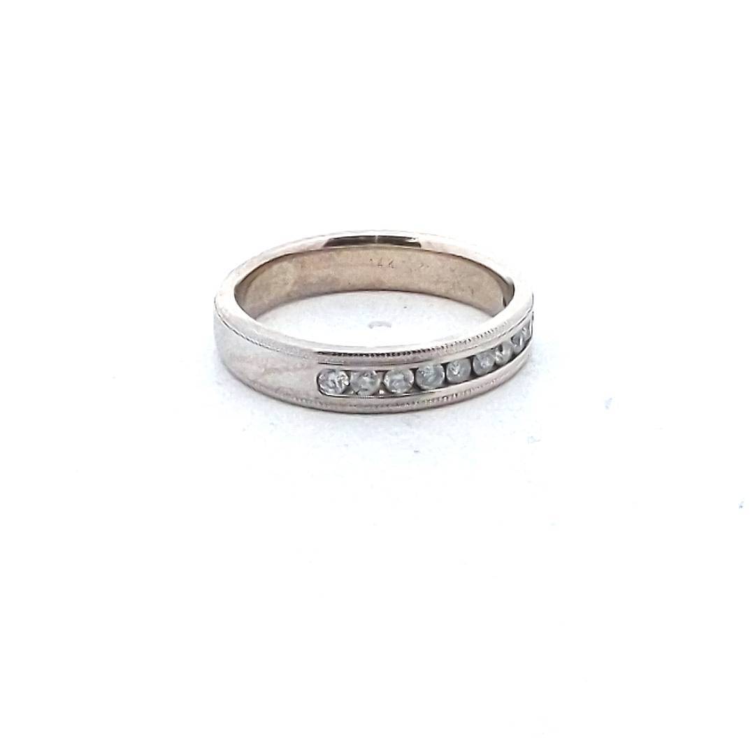 Estate 14K White Gold Diamond Milgrain Design Wedding Band