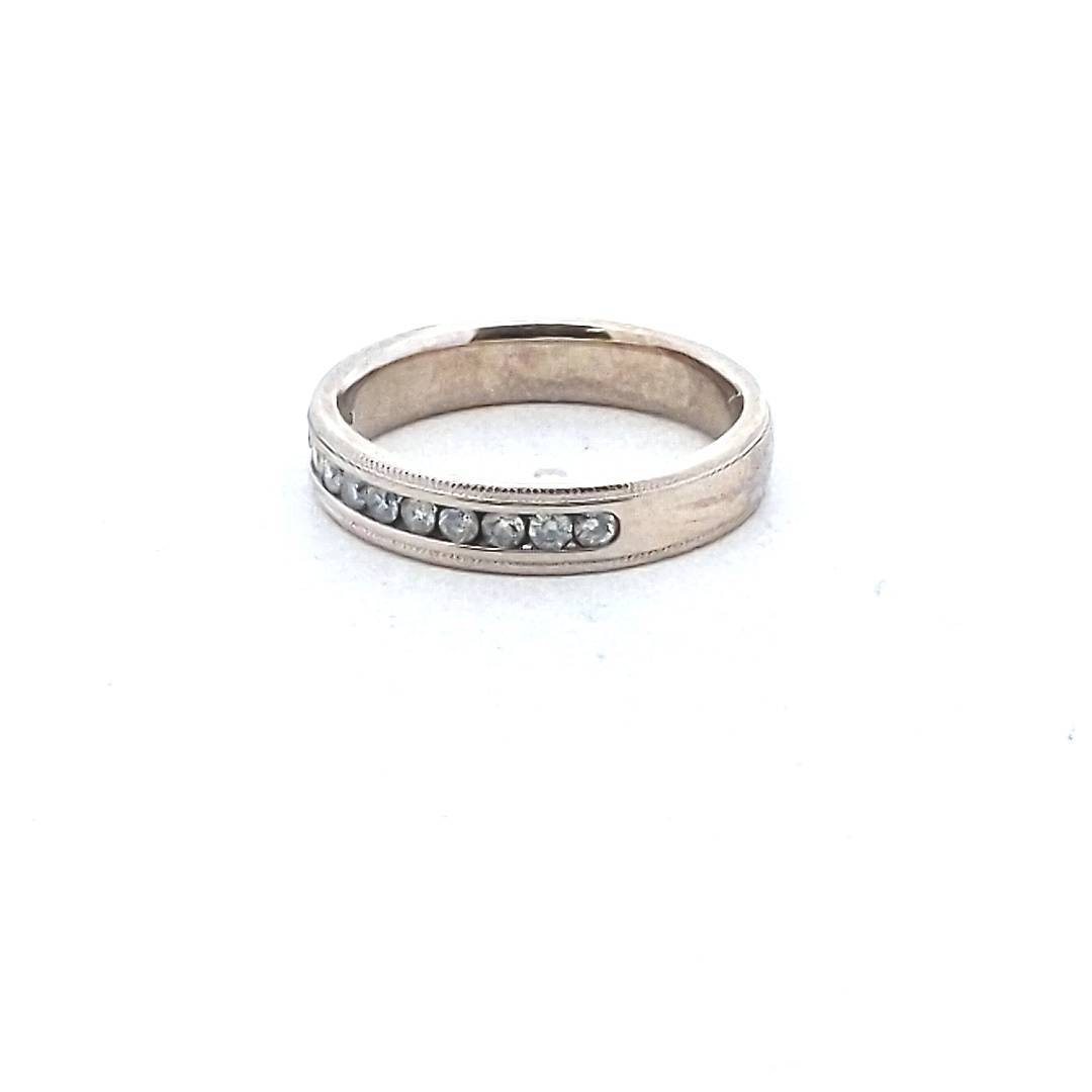 Estate 14K White Gold Diamond Milgrain Design Wedding Band