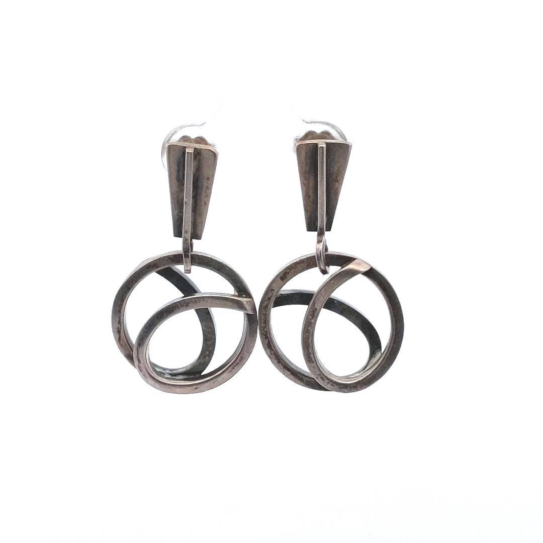 Vintage Paul Lobel Sterling Silver 1950s Mid-Century Circle Brooch & Earrings