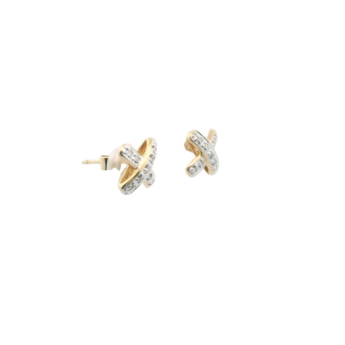 14K Two Tone Gold Diamond X Stud Earrings
