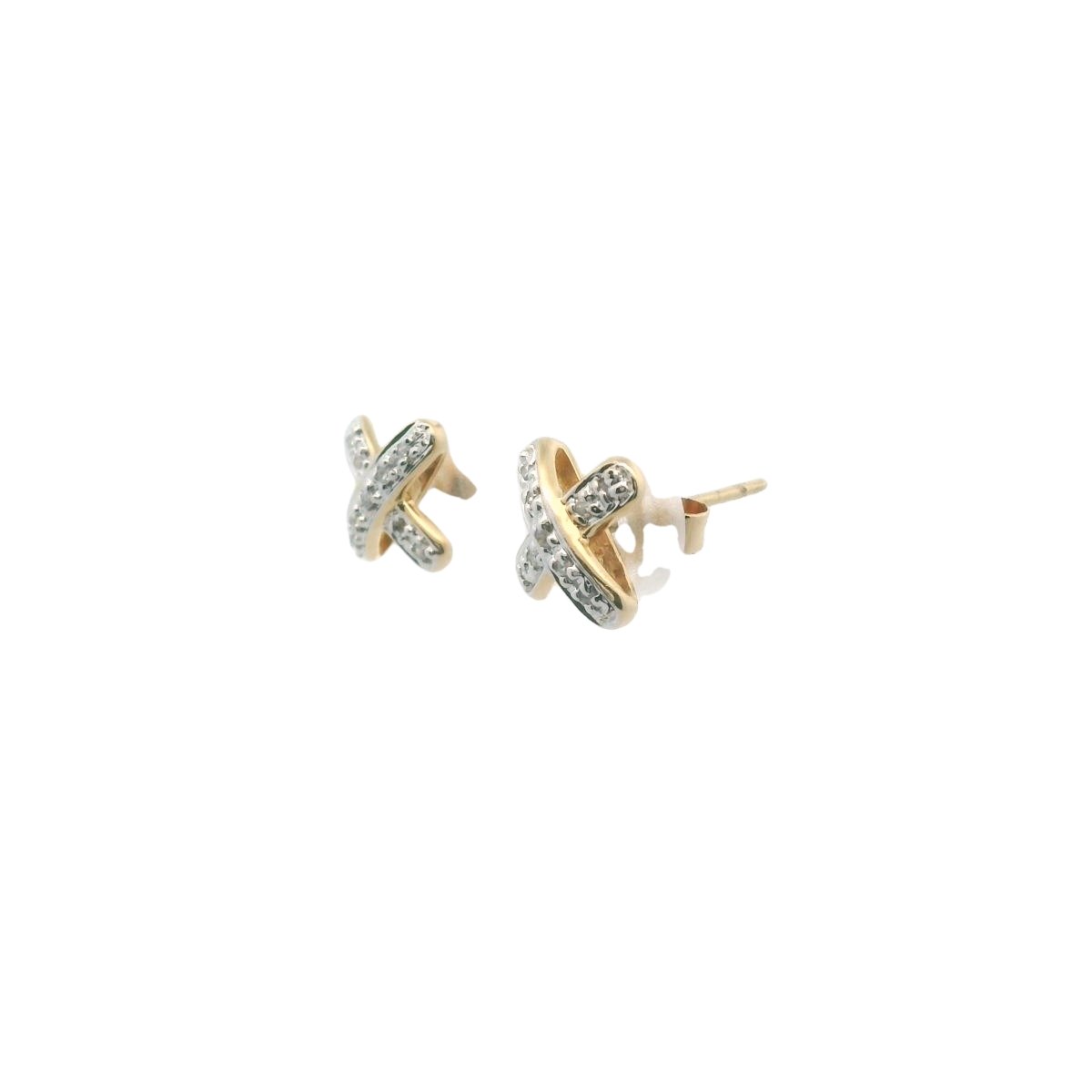 14K Two Tone Gold Diamond X Stud Earrings