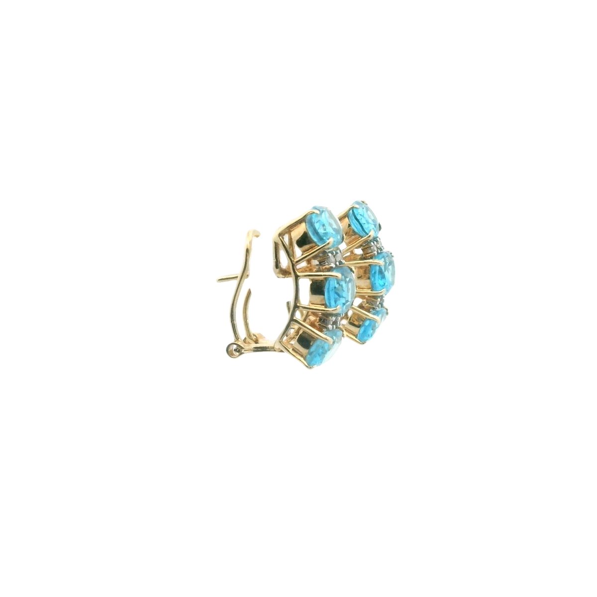 14K Yellow Gold Diamond & Blue Topaz Earrings