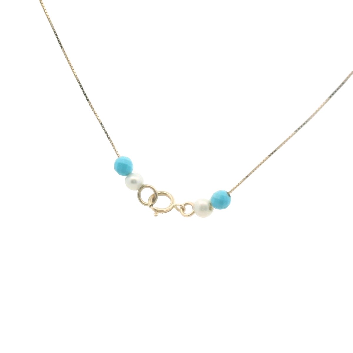 14K Yellow Gold Faceted Turquoise & Freswater Pearl Necklace